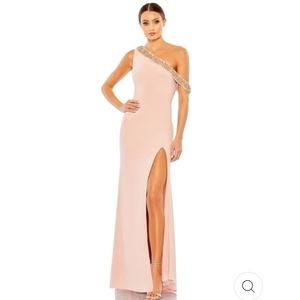 Mac Duggal Blush One-Shoulder Gown with Beaded Strap